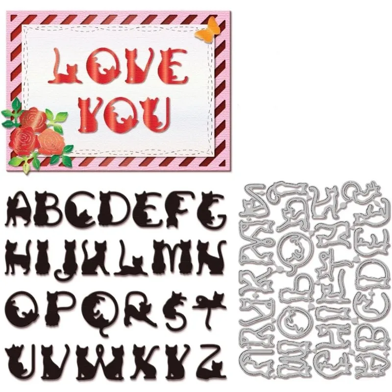 Cat Alphabet Cutting Dies for DIY Scrapbooking Metal Cat Letter Cut Dies Artist Die Cuts for Card Making Embossing Photo Album