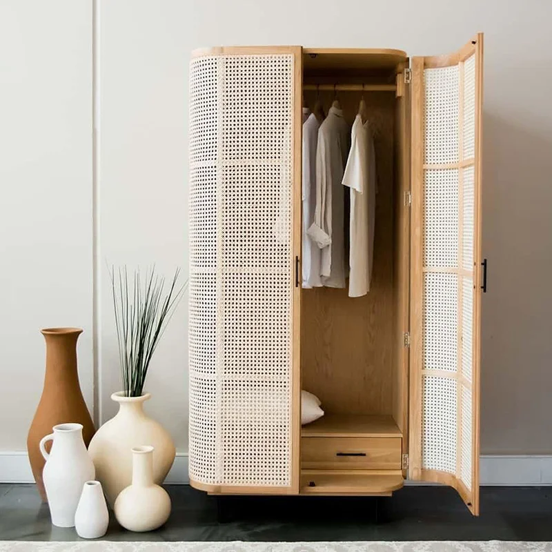 Nordicsolidwoodrattanwovenwardrobehomebedroomretrostorage