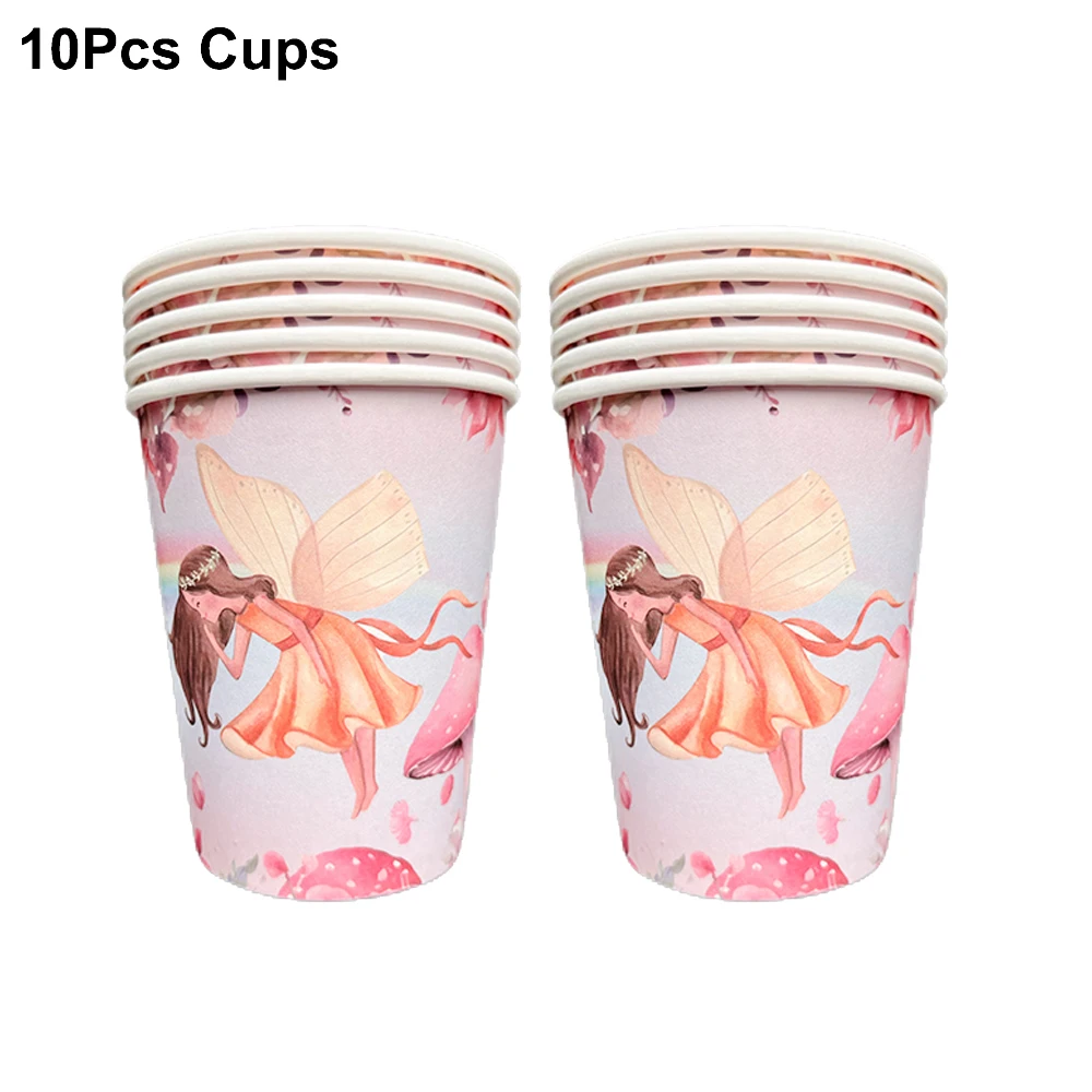 Pink Butterfly & Flower Fairy Disposable Party Tableware Set - Plates, Cups, and Napkins