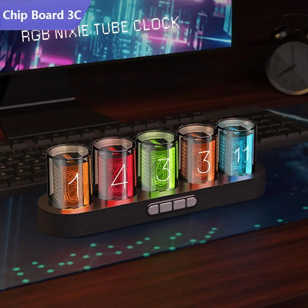 

Digital Nixie Tube Clock with RGB LED Glows for Gaming Desktop Decoration. Luxury Box Packing for Gift Idea.