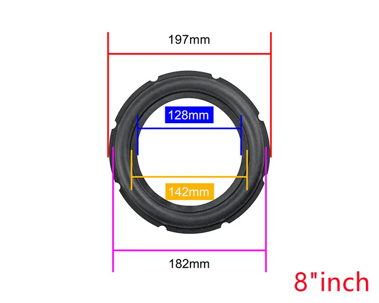 Surround, Guarnição de Borracha Entalhado, 197mm, 252mm,