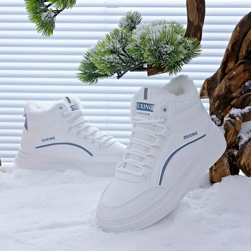 

Женские высокие плюшевые кроссовки на внутренней платформе со шнуровкой, удобные спортивные кроссовки для прогулок на открытом воздухе