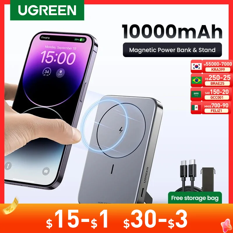 Magnetic Wireless Portable Charger, 10000mAh Wireless Power Bank A PD 22.5W  Fast Charging with USB-C LED Display Mag-Safe Battery Pack Compatible for