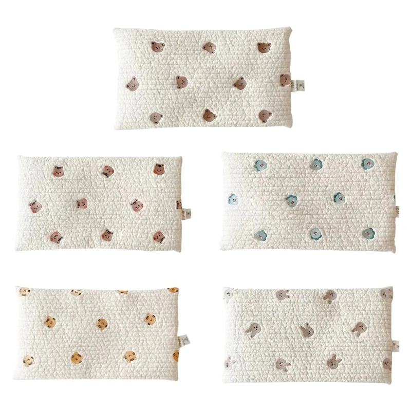 

Baby Head Pillow Quilted Pillow Breathable Stroller Neck Pillow with Animal Pattern Kid Flat Pillow for 0-12 Month Infant