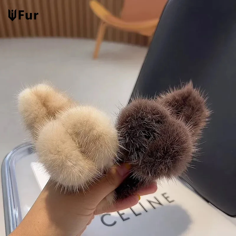 soft mink gloves cat claw fingerless flip mittens winter warm wool touchscreen gloves flap cover women men knitted mitten gloves New Real Mink Fur Barrettes Winter Fluffy Hair Claw Elegant Acrylic Hairpins Clip Crab Headwear for Women Girls Hair Accessories