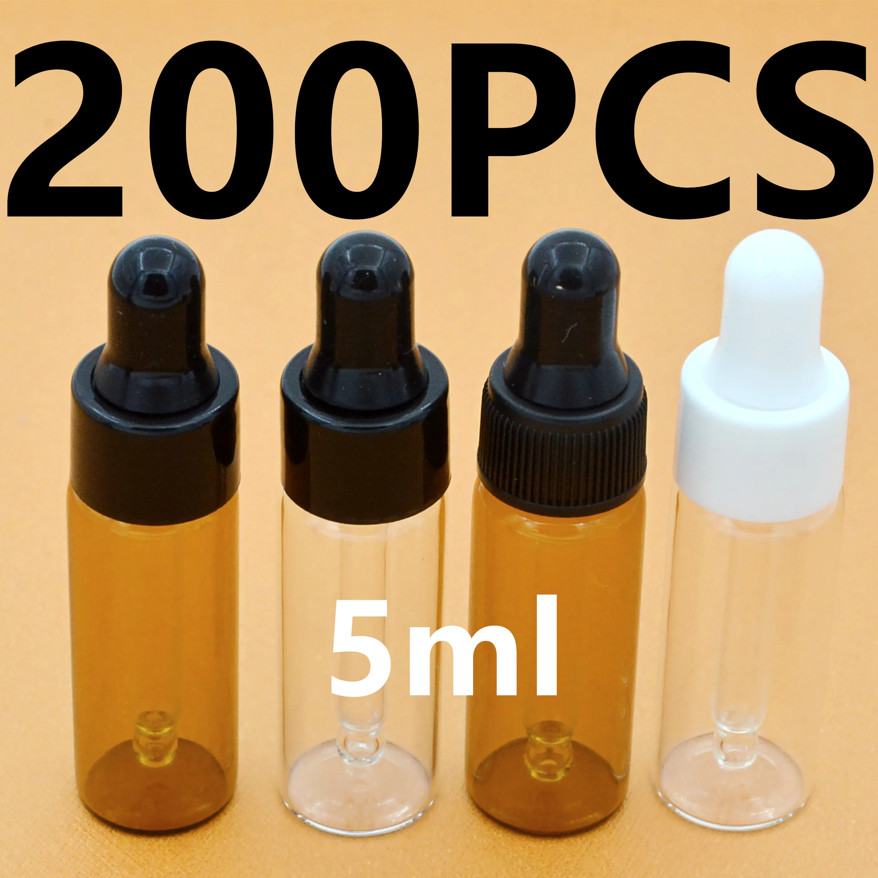 

200Pcs 5ml Amber/Clear Glass Dropper Bottles Mini Essential Oils Dropper vials Bottle for Sample Cosmetic Perfume Travel