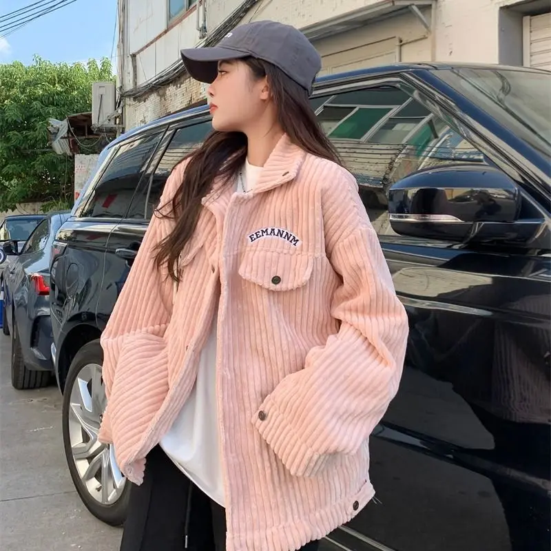 Corduroy Jackets Women Cozy Warm Korean Style Cool Unisex Streetwear Winter Couple Kawaii College Young Causal Mujer 2022 New