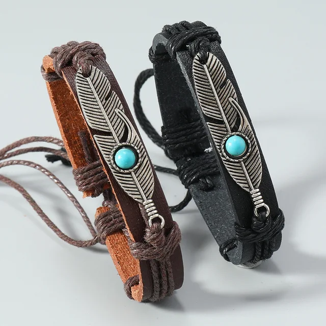 Bracciale con piume retrò Coppia Bracciali in pelle intrecciata a mano Gioielli di moda semplici Regalo di San Valentino 6