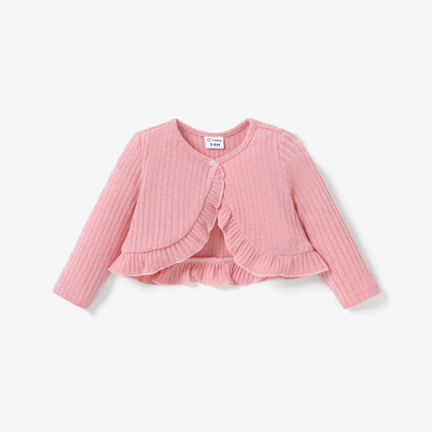 Baby Girl Cardigan PatPat Baby Girl Solid Rib Knit Ruffle Trim Long-sleeve Cardigan Perfect for Outings and Daily Wear Basic Style