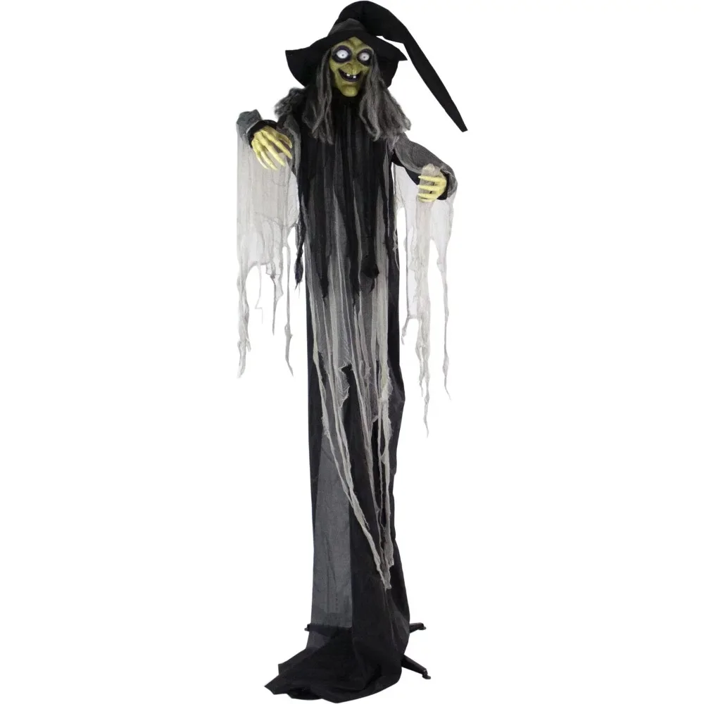 

Life-Size Halloween Decoration Animatronic Witch Indoor/Outdoor Light-up White Eyes Poseable Battery-Operated
