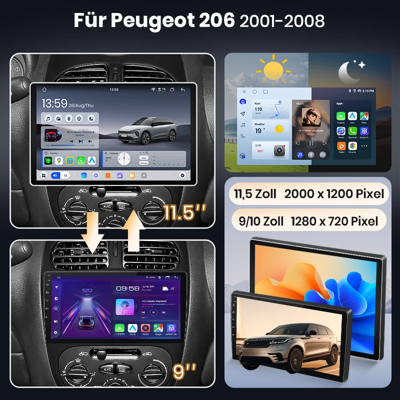 Radio para Auto Junsun de 9 Pulgadas con Android 15 para Peugeot 206 206CC 206SW 2000-2008, Inalámbrico para Apple CarPlay, Pantalla IPS, Reproductor Multimedia Estéreo, Sistema Inteligente para Auto, Unidad Principal Autoradio 2 Din, Navegación GPS, BT, 4G, WIFI, FM, AM, DSP, RDS, SWC, DAB+ 2
