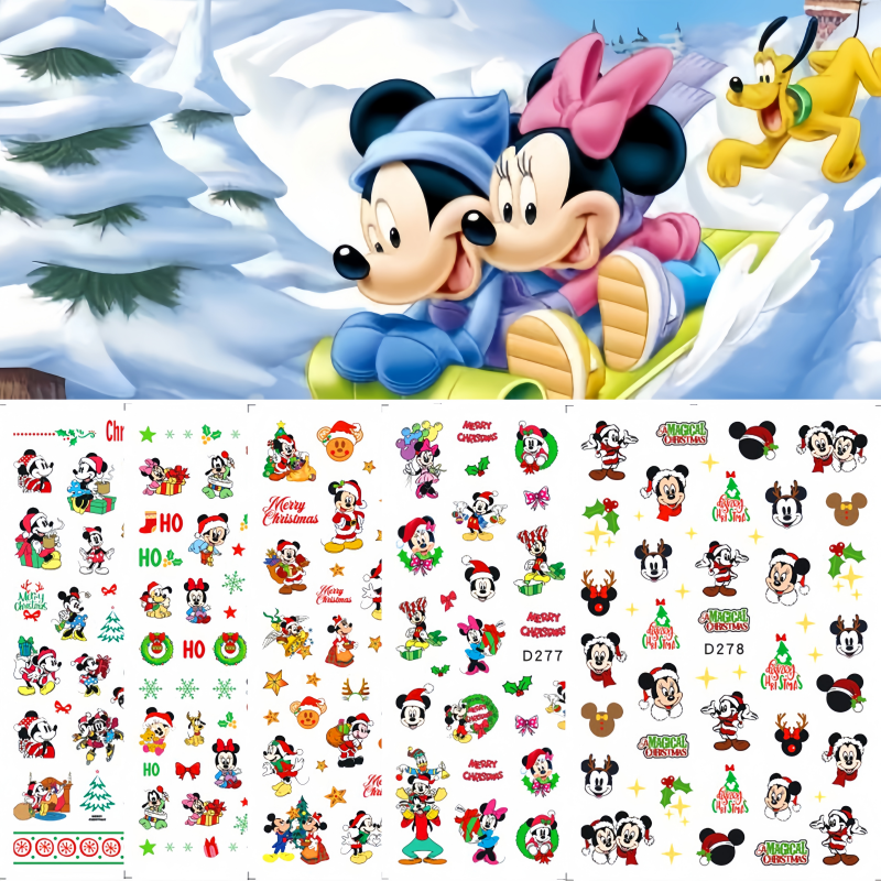 1PCS Miniso New Hello Kitty Christmas Nail Stickers Cartoon Mickey Halloween Stickers For Nails Nail Art Supplies Press On Nails