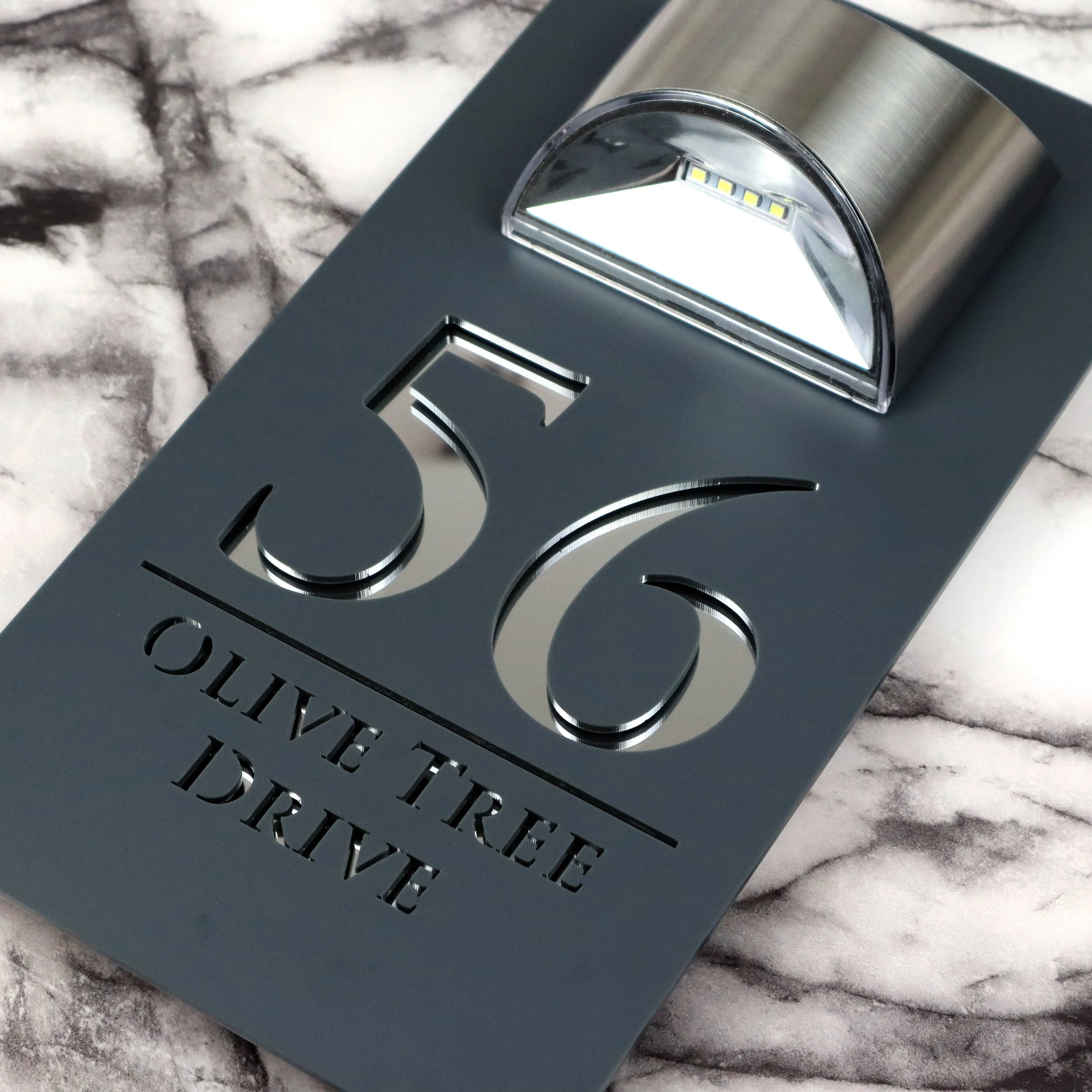 Solar Lighting Sign House Number Sign Outdoor Plaque LED Lit Numbers Family Name Plate Door Laser Cut Acrylic Personalized