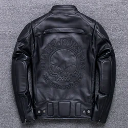 100% Genuine Leather Jacket Men Top Layer Cowhide Coats for Man Motorcycle Outwear Slim Stand Collar Fall  Jackets Trend FCY4428