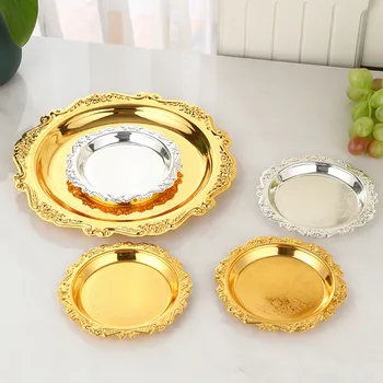 4" 6" Golden Silver Relief Tray Luxury Fruit Snack Cake Plate For Party Decorative Tea Cup Holder Desktop Jewelry Storage Tray