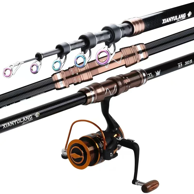 2.4M-4.5M Best Telescopic Portable Rotary Fishing Rod Long shot  CarbonTravel Sea Boat Rock Carp Fishing Gear move reel seat rod