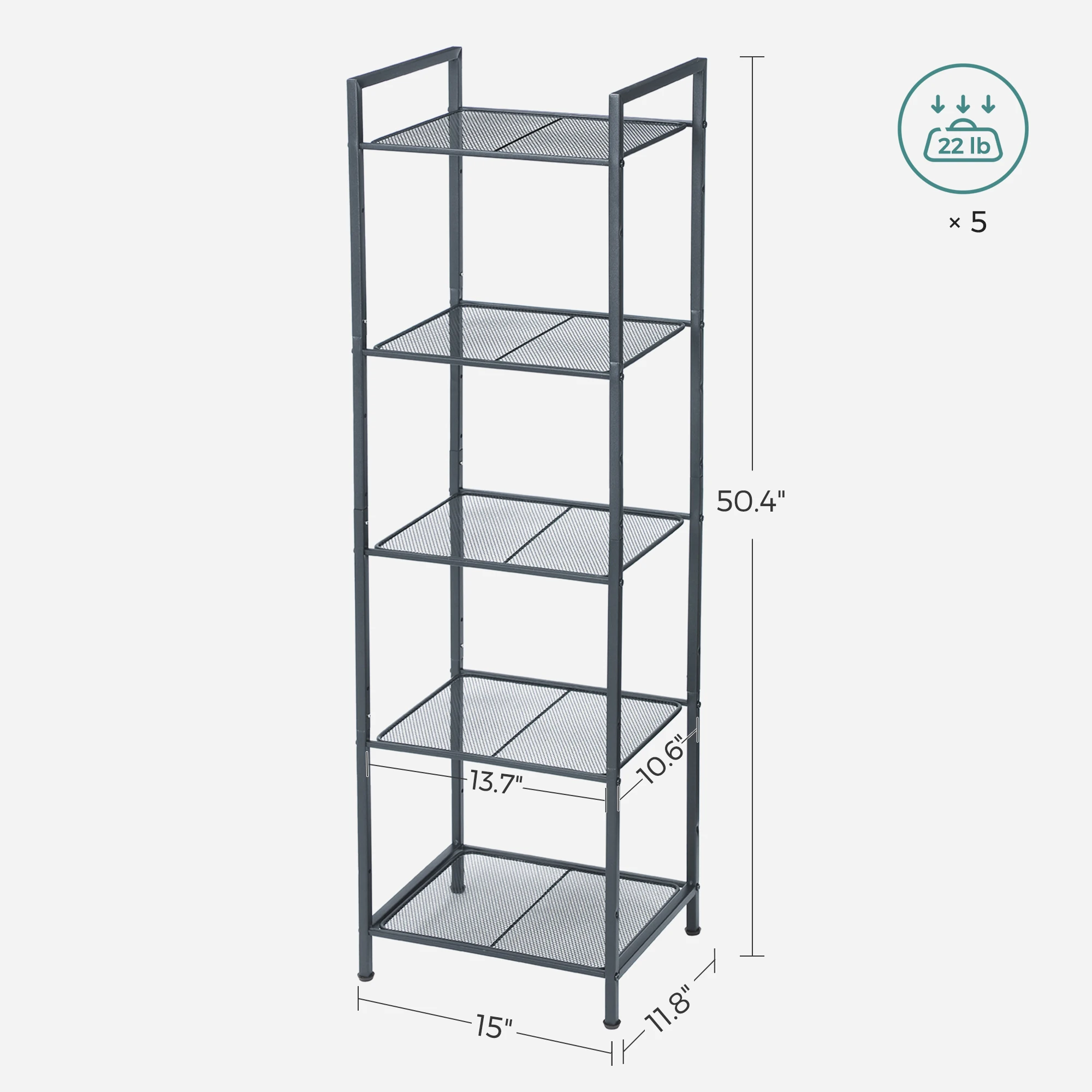 SONGMICS 5-Tier Storage Rack, Bathroom Shelf, Extendable Plant Stand with Adjustable Shelf, for Bathroom, Living Room, Balcony 5
