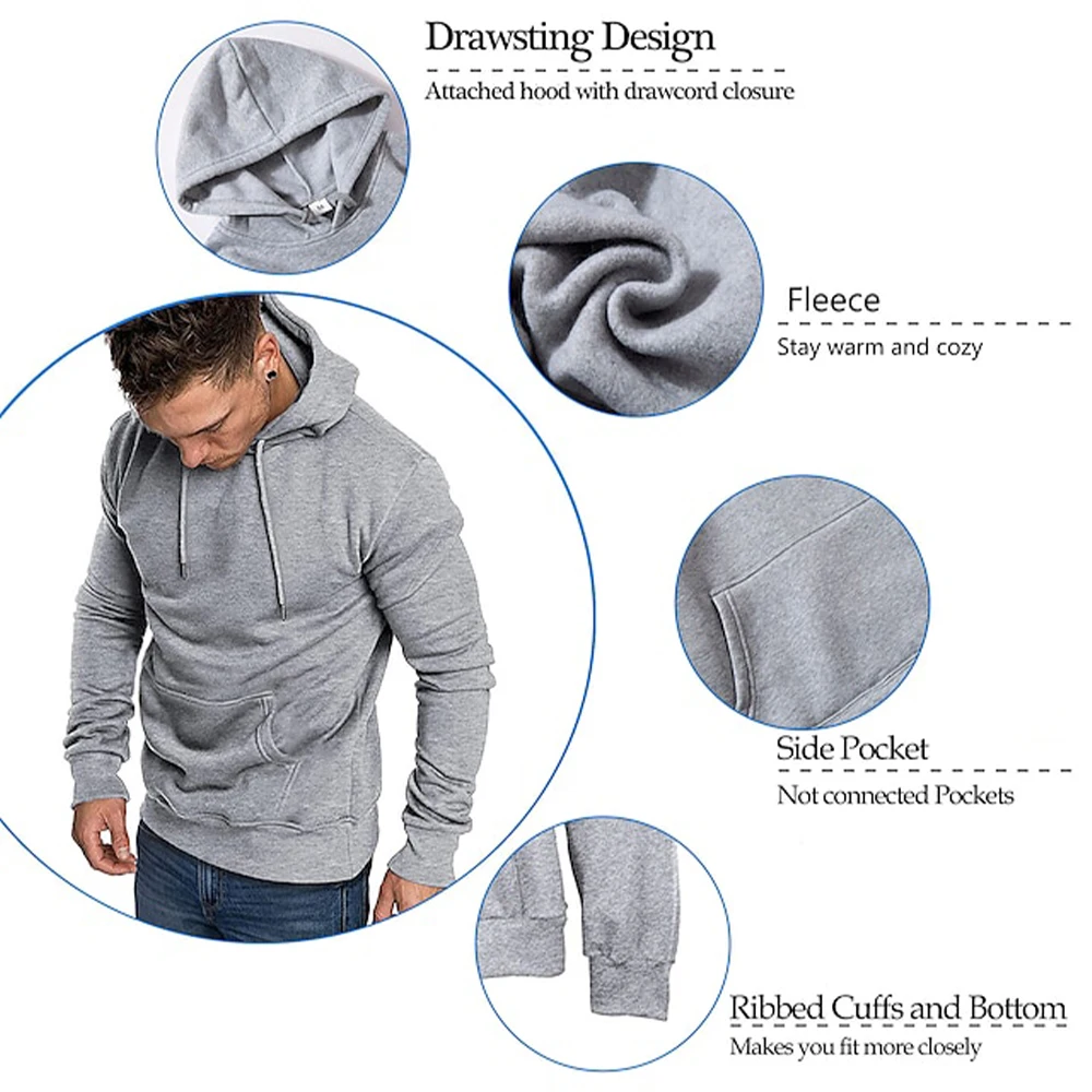 남녀공용 단색 포켓 후드, 스포츠 피트니스 스웻셔츠, 패셔너블 캐주얼 풀오버, 멀티 컬러