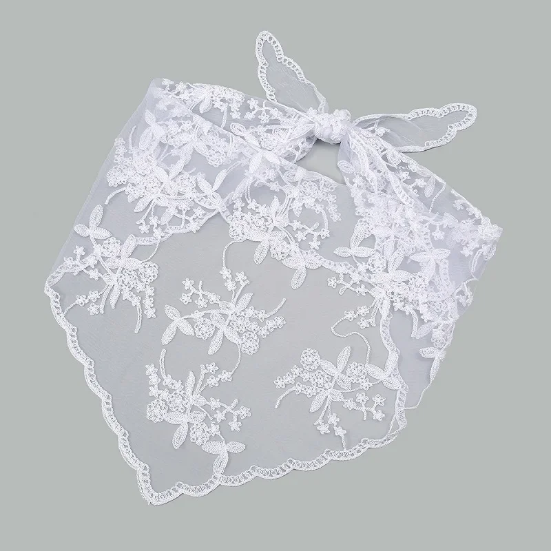 Nylon Embroidered Lace Triangle Scarf Prayer Veil Church Hijab 2024 Women Soft New Fashion Elegant Scarf Shawl 140*35cm 3