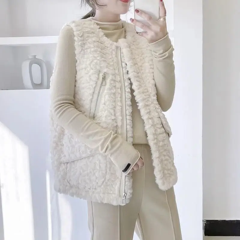 2024 Winter Solid Color O-neck Zipper Casual Women Clothing Retro Fashion All-match Sleeveless Simple Cotton Tank Top