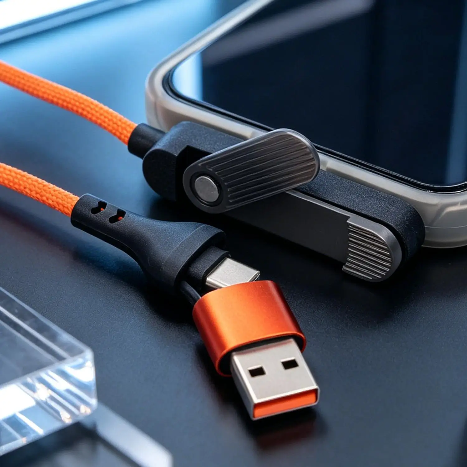 240W High-speed Charging Data Line Right Angle PD USB Type C To Type-C Cable with Built-in Phone Stand for IPhone Samsung Xiaomi 3
