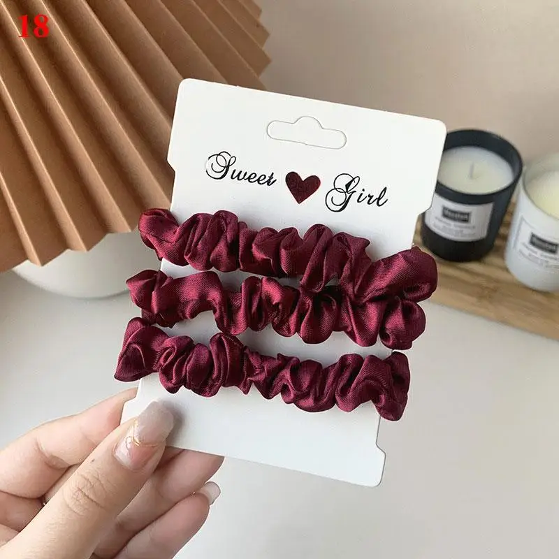 Elegant Silk Satin Hair Scrunchies Set - Smooth, Solid Color Ponytail Holders