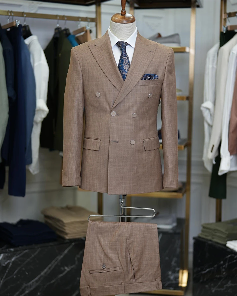 Double Breasted Groom Tuxedo for Wedding Party 2pcs Blazer Pants Business Office Formal Male Suit Set