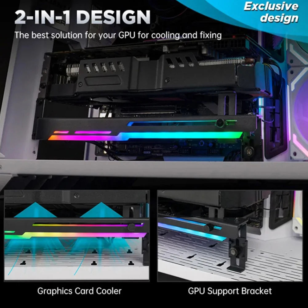 Placa Gráfica Titular do Radiador Horizontal Gpu Video Card Stand pc Ventilador de Refrigeração Argb 5v 3pin 1800rpm Gcc-pro - Imagem 2