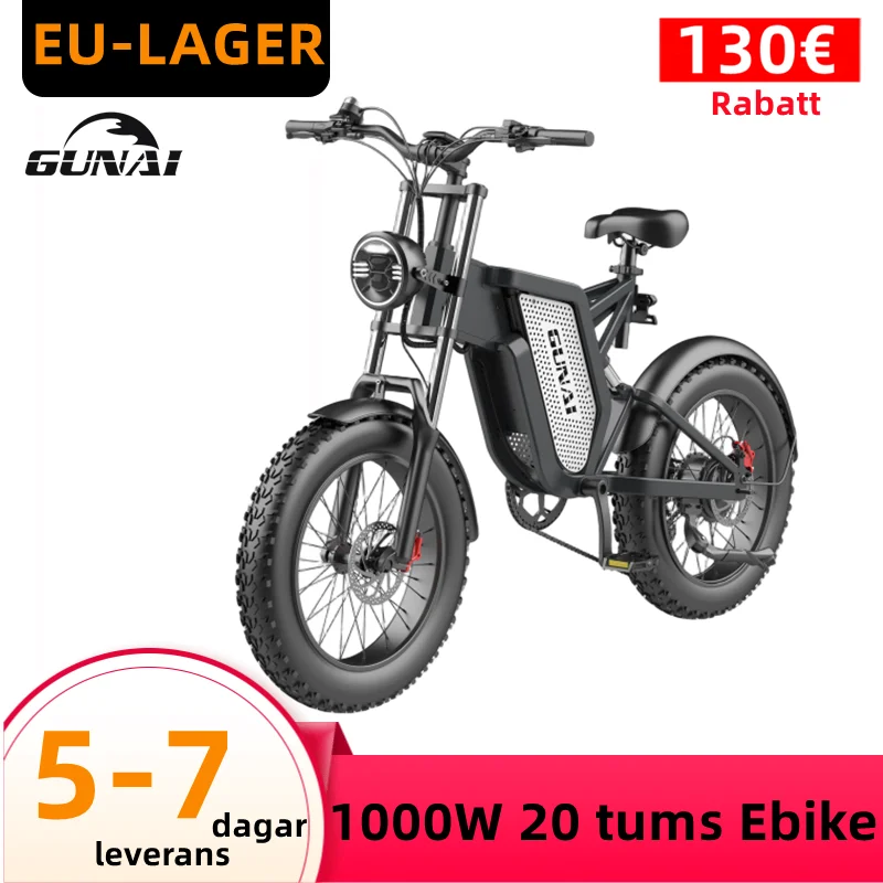 Gunai Electric Bike 1000W,Eu Stock 20 Pollici Fuoristrada Fat Tire 7 Velocità Bicicletta Per Adulti, 48 V25Ah Batteria Mountain Snow Moto Da Uomo