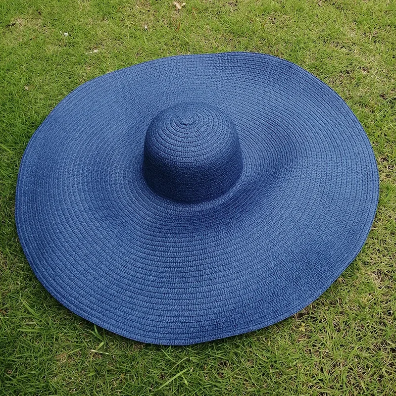 Sombrero De Paja Plegable Para Mujer, Con Ala Ancha, Protección Solar, Para Verano, Playa, Sombreros Ligeros De Viaje, Gorras, Azul Marino, L