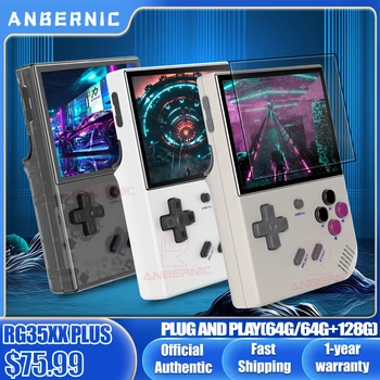 ANBERNIC 레트로 핸드헬드 게임 플레이어, 내장형 64G TF 5000 + 클래식 게임, 지지대 HDMI TV, 휴대용 여행, 어린이 선물, RG35XX 플러스