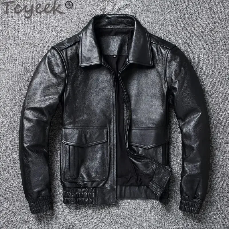 

Leather Real Jacket Men Pure Cowhide Coat Spring Men's Flight Suit Lapel Chaquetas Hombre Large Size Pilot