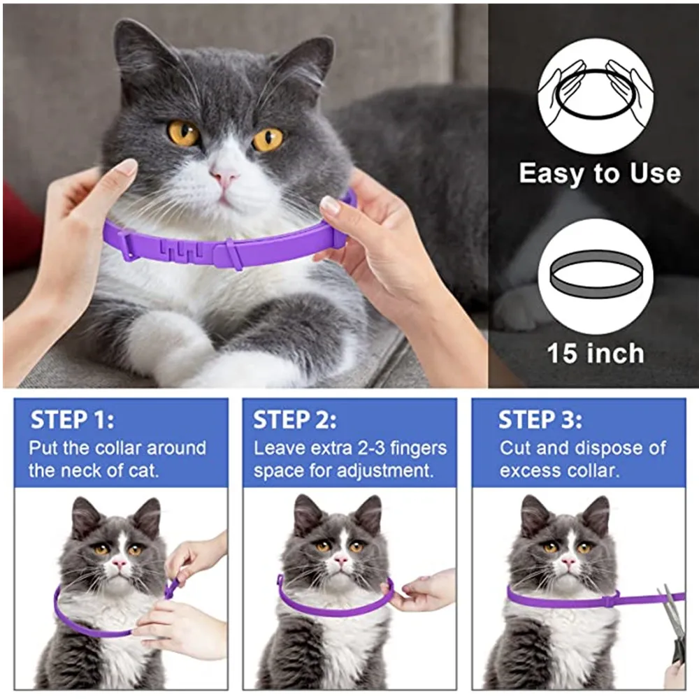 Pet Calming Collar For Cats Dogs Adjustable Anxiety Pheromone Reducing Pet Collar Lasting Natural Calm Relax Soothing Collars 4