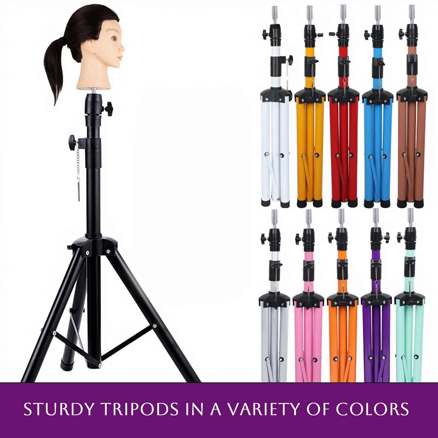 24/31inch Bold color head mold large support hair doll head tripod hair salon barbershop practice floor support wig stand