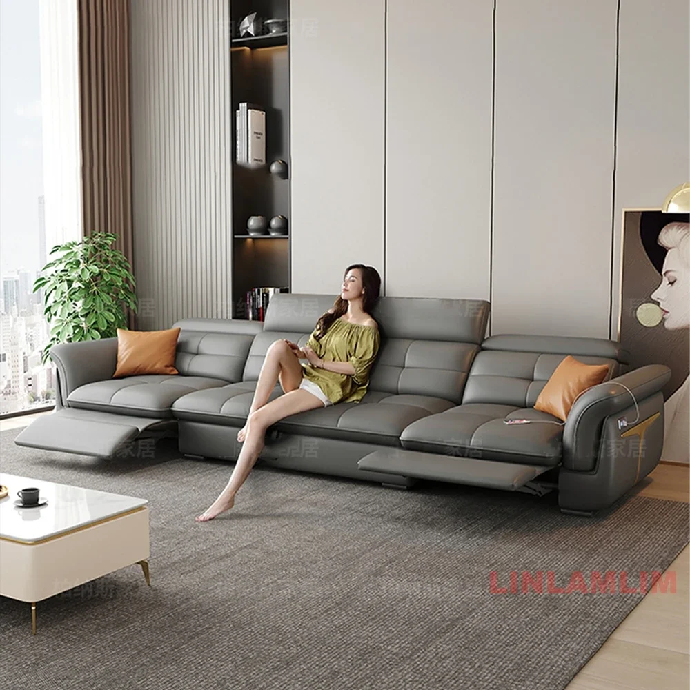 Modern Electric Recliner Sofa Bed with Adjustable Backrest, L-Shaped Multifunctional Italian Genuine Leather Sectional Couch - Image 3