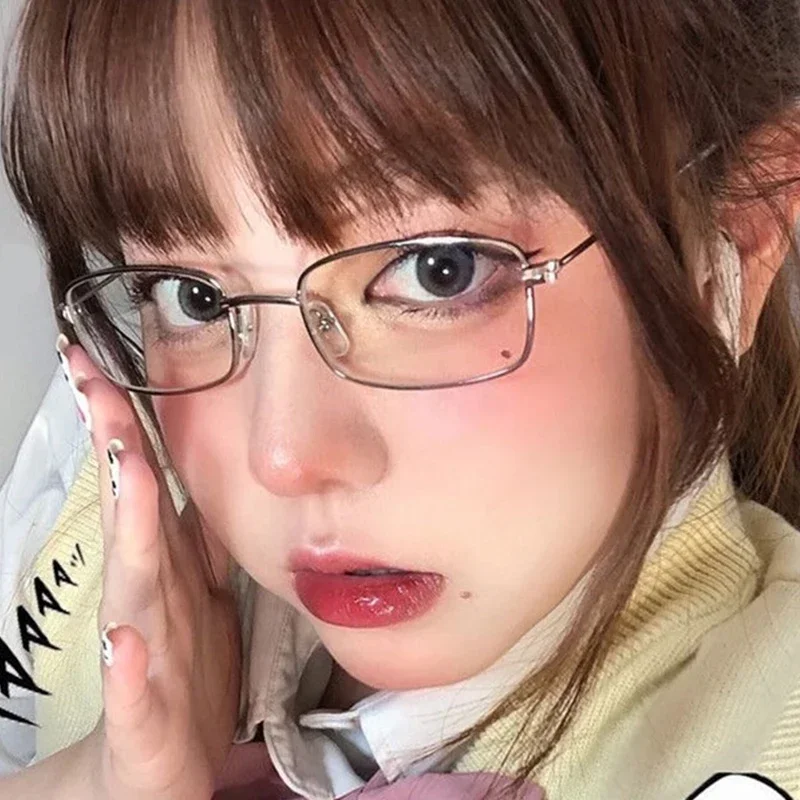 2024 Oversized Japanese Harajuku Glasses Gold Silver Metal Square Glasses Vision Care Anti-blue Lens Eyeglasses Frame Women Men