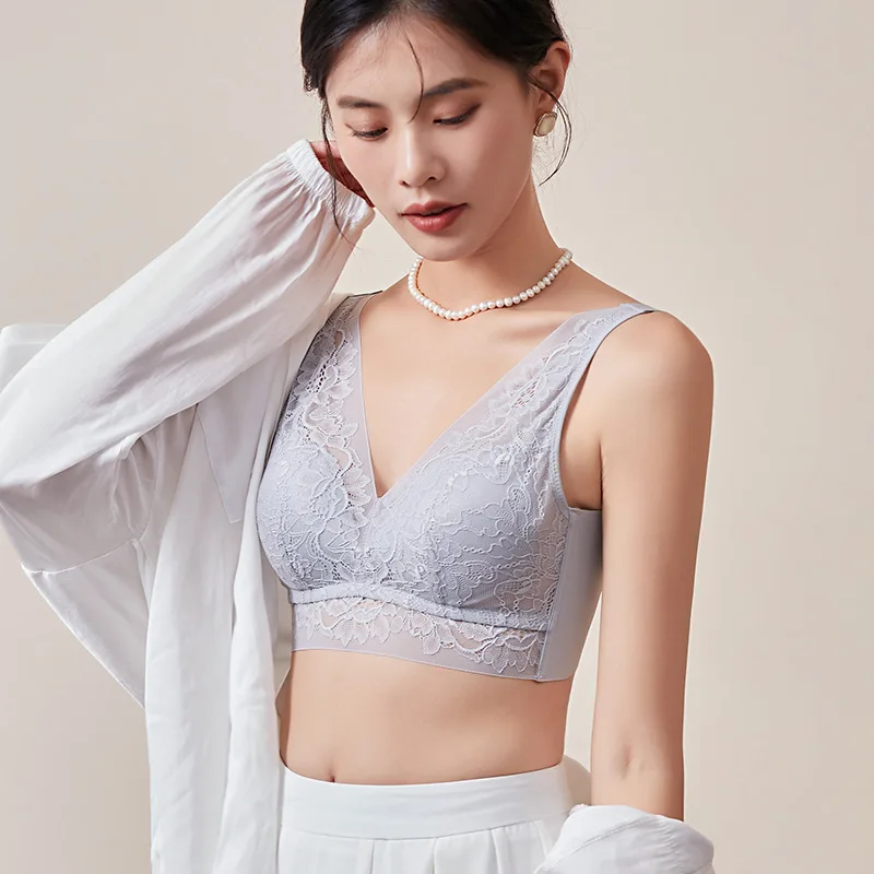 Summer Lace Sexy Gathering Silk Bra Without Steel Ring Thin Silkworm Silk Back Bra