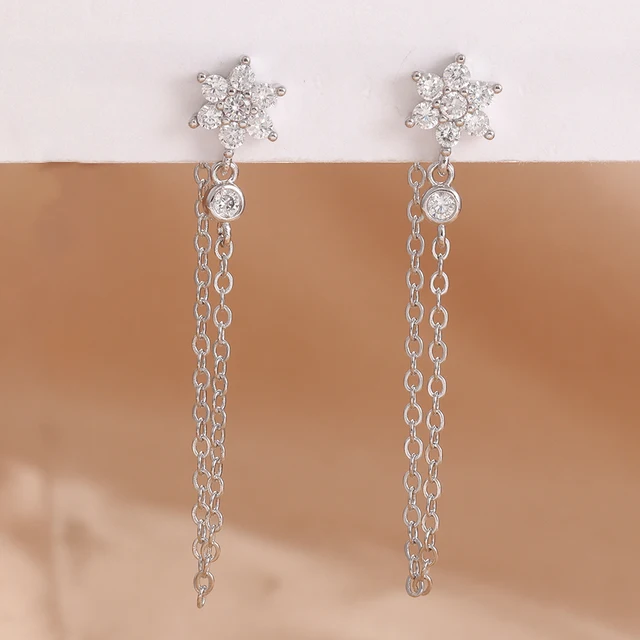 Nouveauté Double chaînes longues gland boucles d'oreilles pour femmes coréen en acier inoxydable Zircon suspendus boucle d'oreille Piercing bijoux