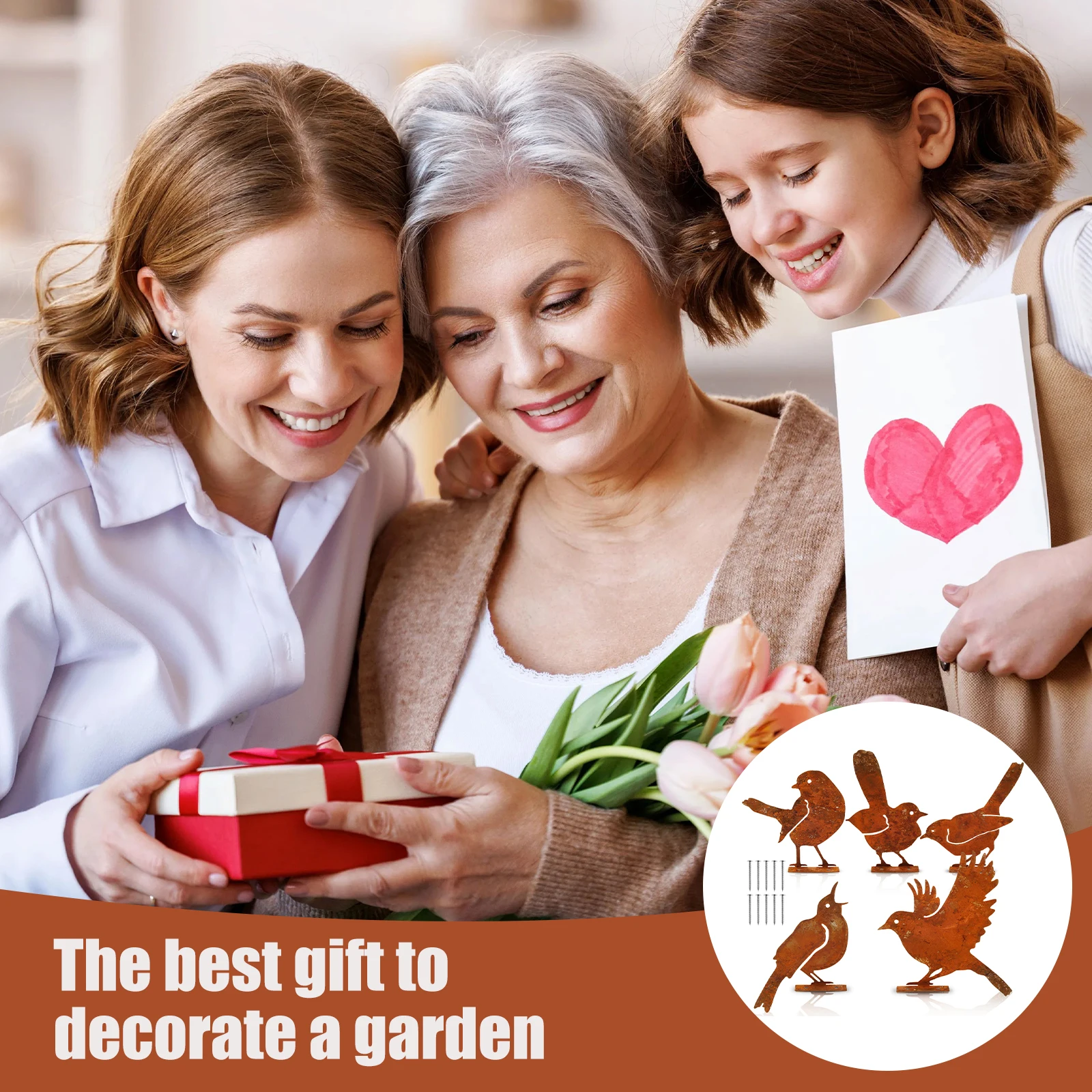 5Pcs Garden Rusty Bird Ornaments Metal Birds Statues Art Set Silhouettes Metal Bird Yard Decorations for Outdoor Fences Branches