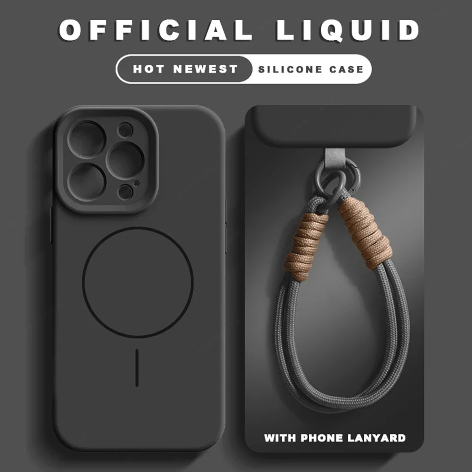 Liquid Silicone Magnetic Phone Case with Lanyard and Magsafe Charging Capability