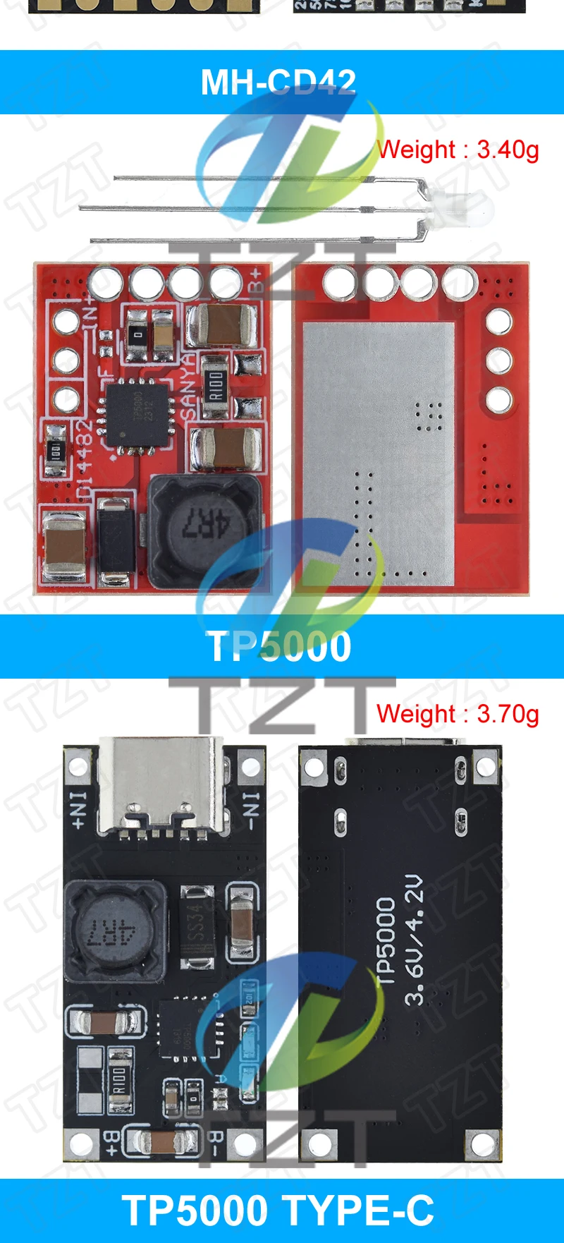TZT TP5100 Модуль питания управления зарядкой TP5000 1A 2A, совместимый ...