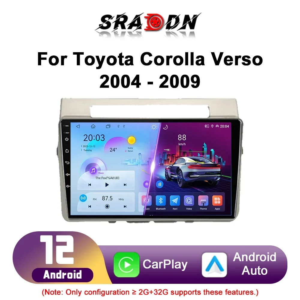 Autoradio 9 Pollici Per Toyota Corolla Verso AR10 2004-2009, Android 13, 2+64GB, Carplay Wireless, Android Auto, GPS, DAB+