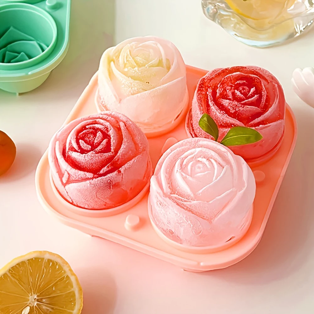 Rose Flower Silicone Ice Cube Mold-Flexible Ice Ball Tray for Freezer, Homemade Summer Drinks, DIY Coffee Accessories (1PC