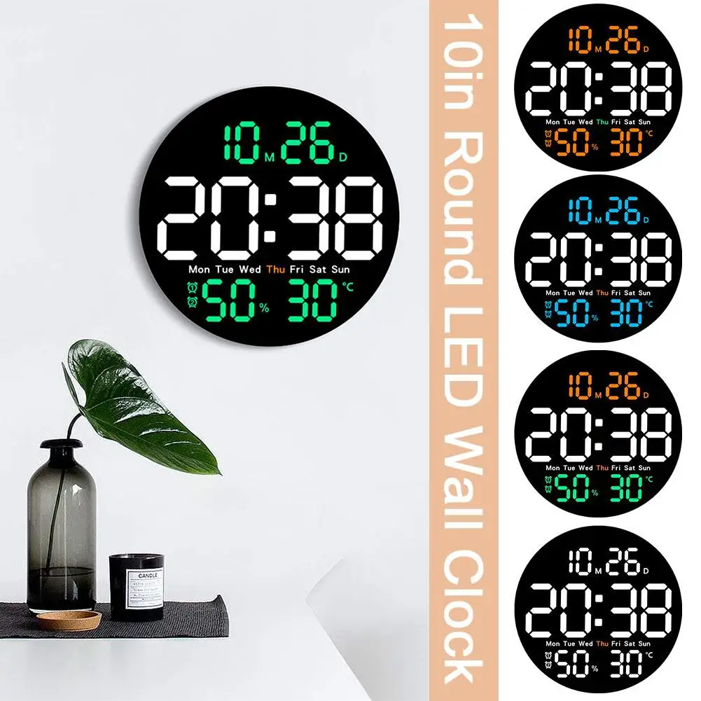 

10'' Round Digital Wall Clocks Date Week Temperature Modern Clock Electronic Decoration Display Humidity Home Accessor B9e2