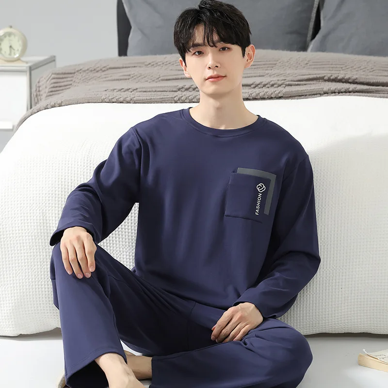 Pure Cotton Pajamas Suit Men Autumn Winter Long-sleeved Korean Version Sleepwear Male Cartoon Loose Loungewear