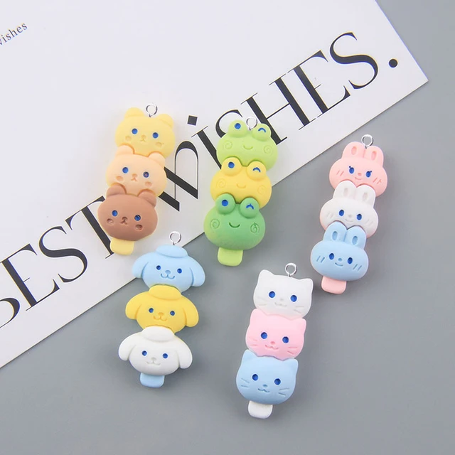 10pcs/pack Kawaii Lovely Cartoon Rabbit Cat Resin Earring Necklace Pendant Cute  Charms DIY Keychain Accessories - AliExpress