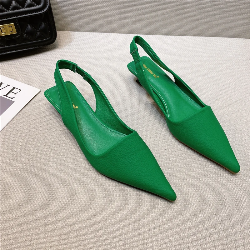 

2022 New Arrivals Women Sandals PU Leather Pointed Toe Colorful Back Strap Thin Low Heels Summer Outside Dress Sandals Pumps