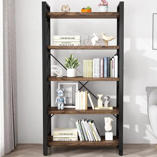 ] 5-Tier Rustic Industrial Bookshelf 6