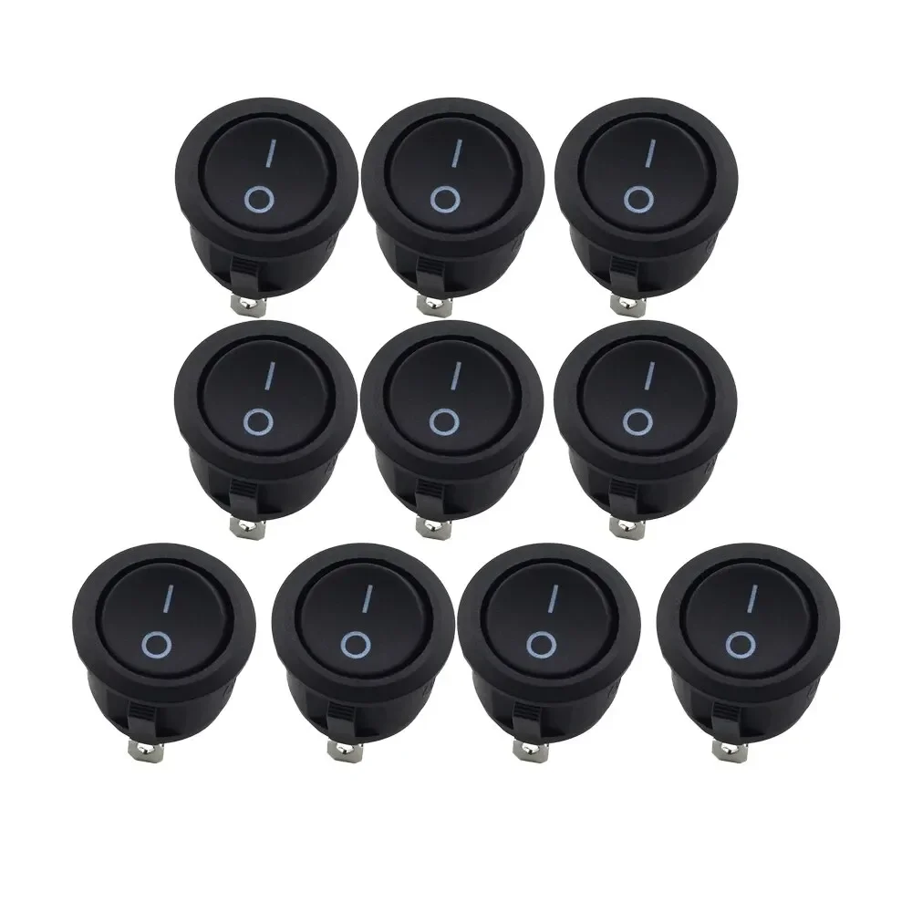 10Pcs SPST Snap-in ON-Off 2 Pin Round Snap Rocker Boat Switch Black AC 250V 6A 125V 10A for Household Appliances Replacement 1