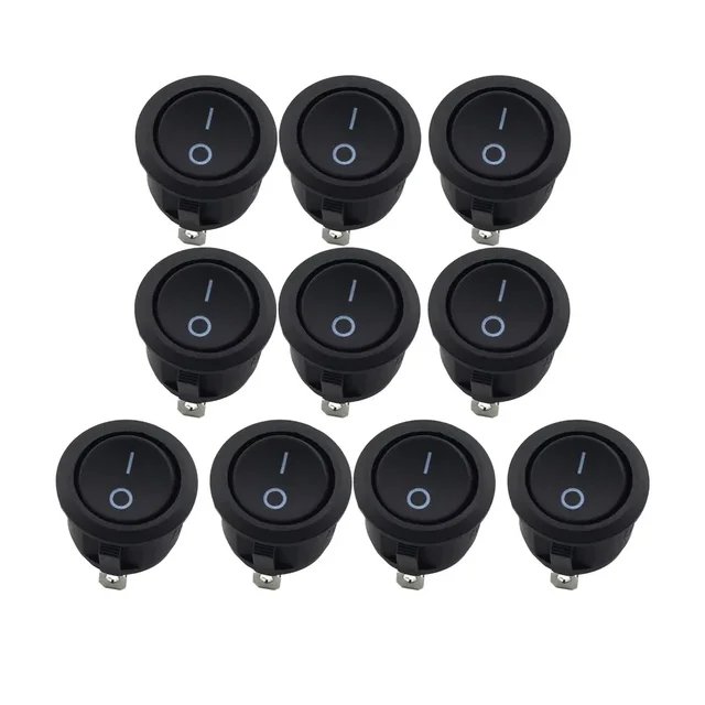 10Pcs SPST Snap-in ON-Off 2 Pin Round Snap Rocker Boat Switch Black AC 250V 6A 125V 10A for Household Appliances Replacement 1